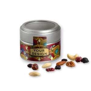 Premium Studentenfutter, ca. 60g, Metalldose Mini mit Sichtfenster silber