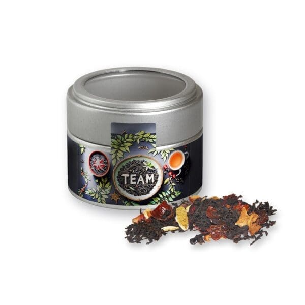 Schwarztee, Weihnachts ca. 30g, Metalldose Mini mit Sichtfenster silber