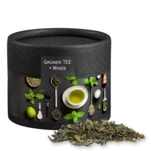Tee Grüner mit Minze, ca. 10g, Kraftpapierdose Mini schwarz