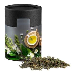 Tee Grüner mit Minze, ca. 30g, Kraftpapierdose Midi schwarz
