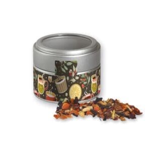 Tee, Kaminfeuer ca. 30g, Metalldose Mini mit Sichtfenster silber