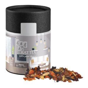 Tee, Kaminfeuer ca. 60g, Kraftpapierdose Midi schwarz