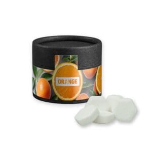 Traubenzucker Orange Drops, ca. 40g, Kraftpapierdose Mini schwarz
