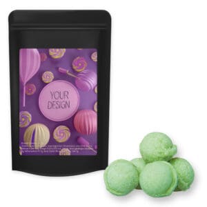 Waldmeister-Brause Bonbons, ca. 80g, Standbeutel Midi schwarz