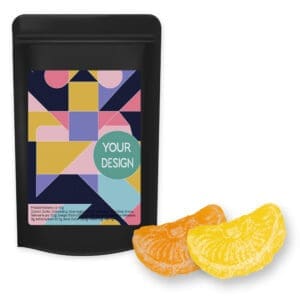 Zitrone und Orangen Bonbons, ca. 80g, Standbeutel Midi schwarz