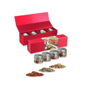 verschiedene Gewürzmischungen (Kategorie 1), ca. 160-440g, Geschenk-Set Premium rot mit Magnetverschluss und 4 Metalldosen Mini mit Sichtfenste