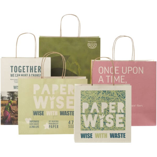 Papiertüte 150 g/m² aus landwirtschaftlichen Reststoffen mit gedrehten Griffen – 24 × 9 × 24 cm