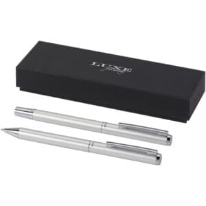 Kugelschreiber Lucetto Set mit und Tintenroller aus recyceltem Aluminium (schwarze Mine)