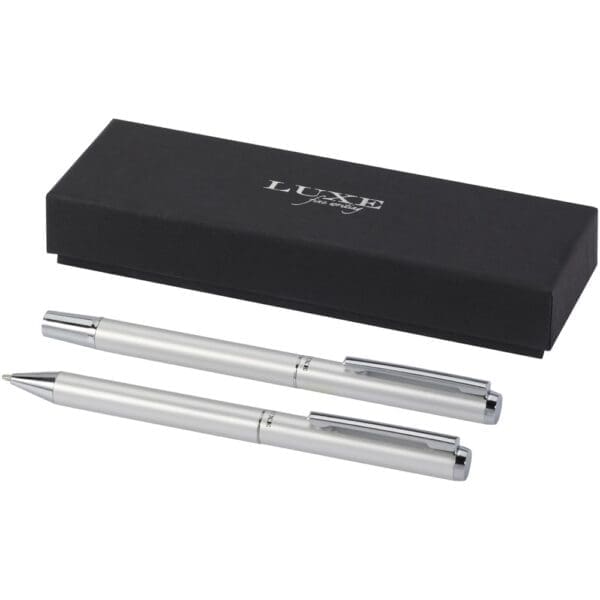 Kugelschreiber Lucetto Set mit und Tintenroller aus recyceltem Aluminium (schwarze Mine)