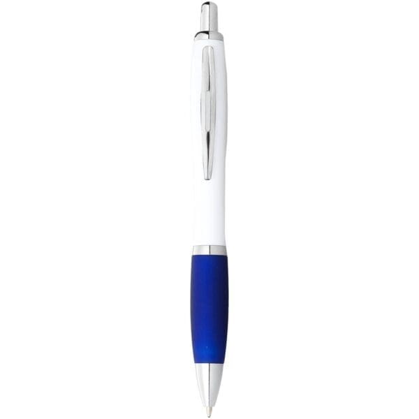 Kugelschreiber Nash weiß mit farbigem Griff (blaue Mine)