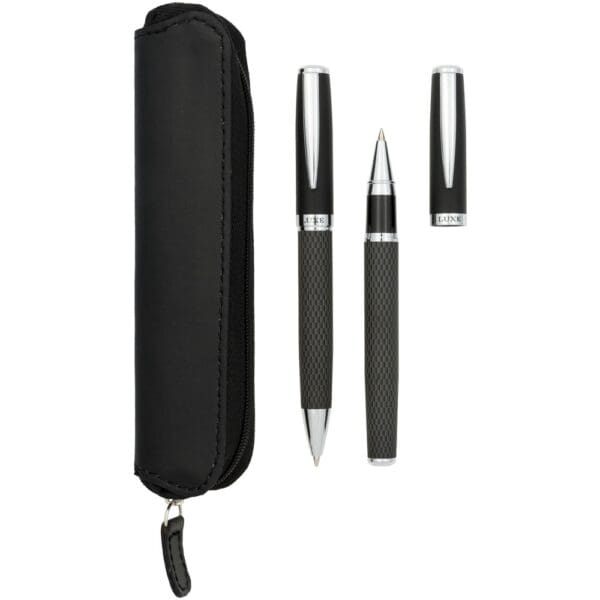 Kugelschreiberset Carbon Duo mit Hülle (schwarze Mine)