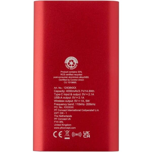 Powerbank Juice 4000 mAh Typ-C kabellos aus recyceltem Aluminium
