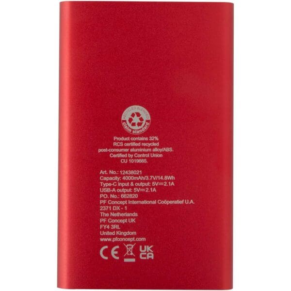 Powerbank Pep 4000 mAh Type-C aus recyceltem Aluminium