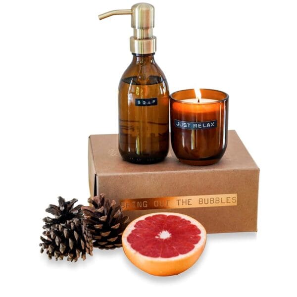 Wellmark Discovery Seifenspender und Duftkerze ´Bambus´-Set, 200 ml (Spender) und 150 g (Duftkerze)