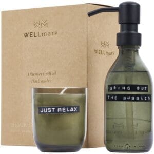 Wellmark Discovery Seifenspender und Duftkerze ´dunkler Bernstein´-Set, 200 ml (Seifenspender) und 150 g (Duftkerze)
