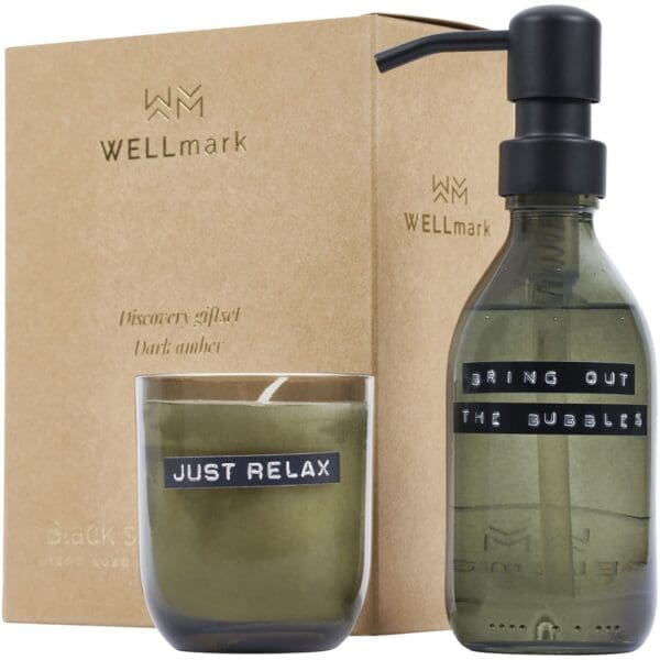 Wellmark Discovery Seifenspender und Duftkerze ´dunkler Bernstein´-Set, 200 ml (Seifenspender) und 150 g (Duftkerze)