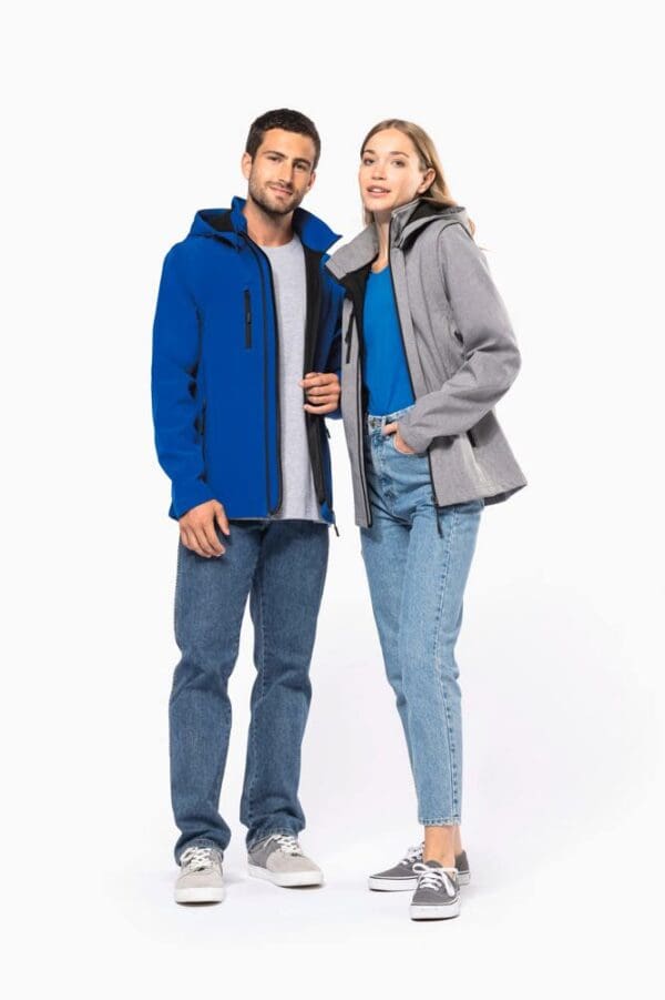 3-lagige Unisex-Softshell-Jacke mit Kapuze und abnehmbaren Ärmeln K422