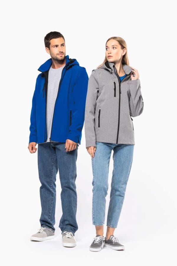 3-lagige Unisex-Softshell-Jacke mit Kapuze und abnehmbaren Ärmeln K422