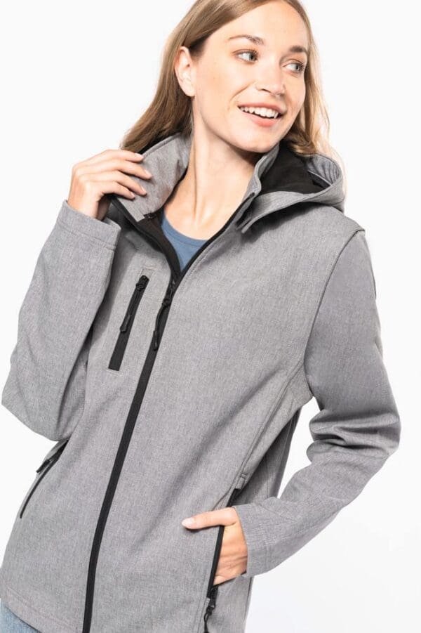 3-lagige Unisex-Softshell-Jacke mit Kapuze und abnehmbaren Ärmeln K422