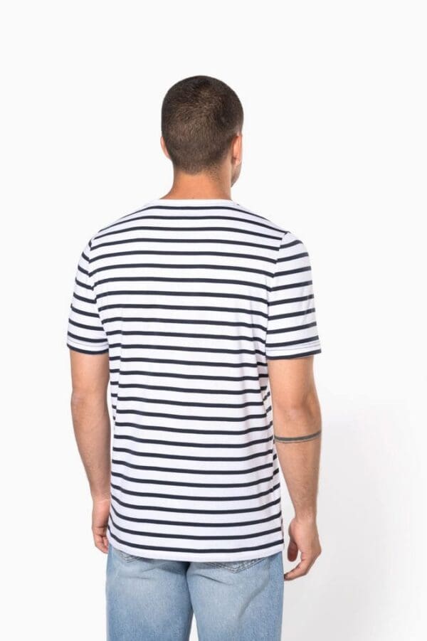 Gestreiftes Kurzarm-T-Shirt im Marine-Stil mit Tasche K378