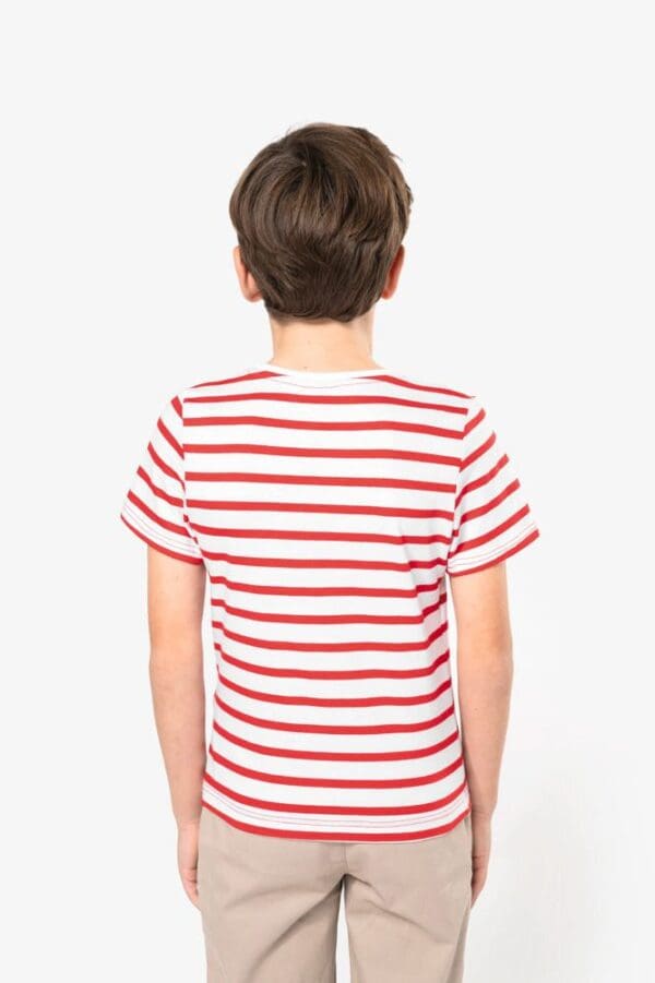 Gestreiftes Kurzarm-T-Shirt mit Tasche für Kinder im Marine-Stil K379