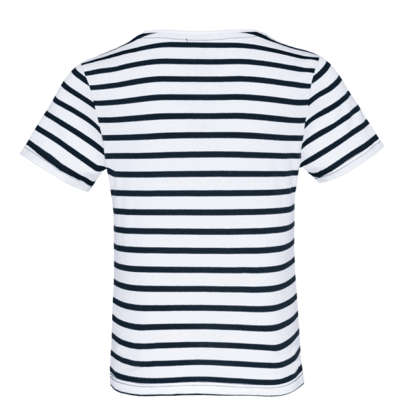 Gestreiftes Kurzarm-T-Shirt mit Tasche für Kinder im Marine-Stil K379