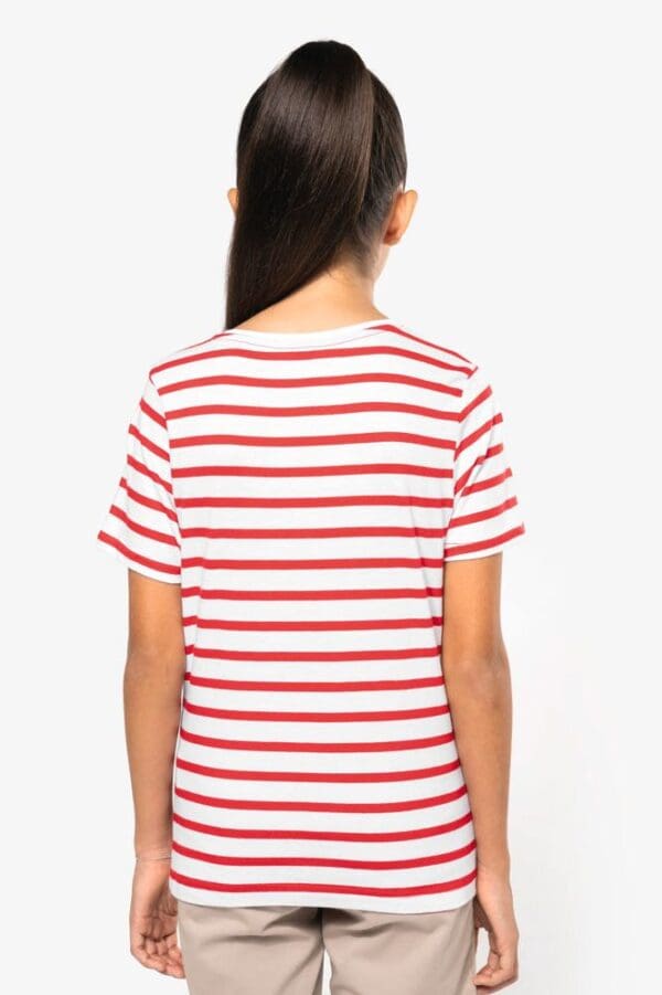 Gestreiftes Kurzarm-T-Shirt mit Tasche für Kinder im Marine-Stil K379