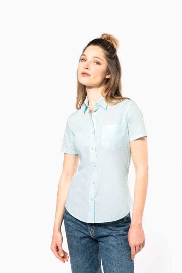 Popeline-Kurzarmhemd Baumwollpolyester pflegeleicht für Damen
