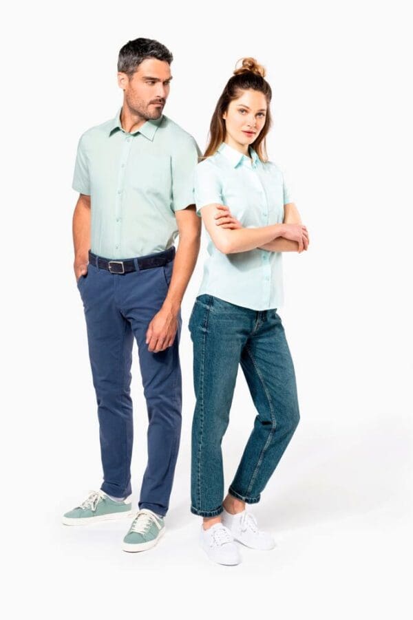 Popeline-Kurzarmhemd Baumwollpolyester pflegeleicht für Damen