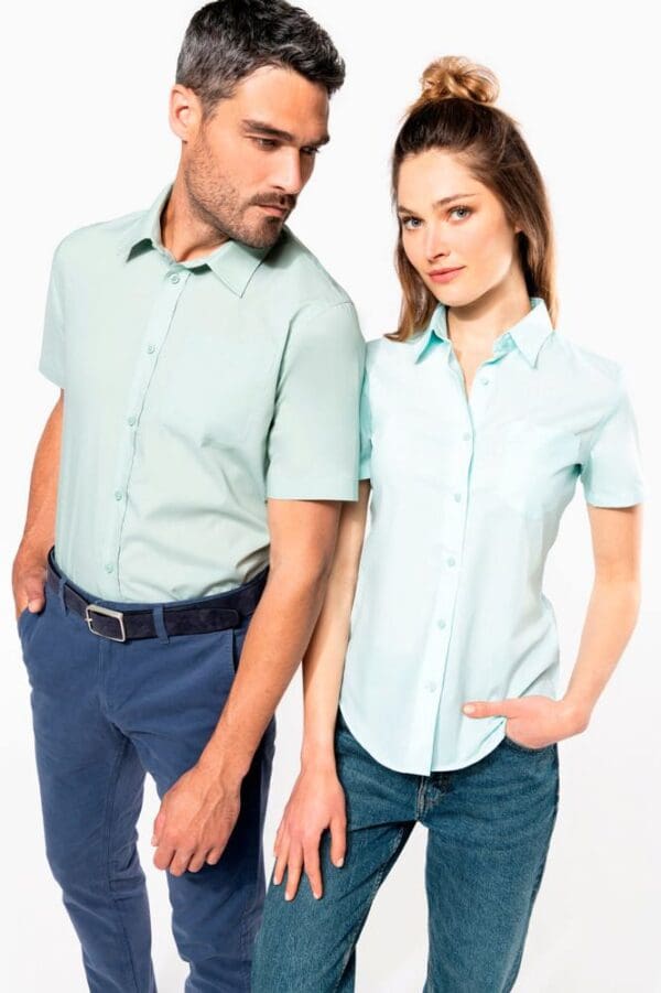 Popeline-Kurzarmhemd Baumwollpolyester pflegeleicht für Damen