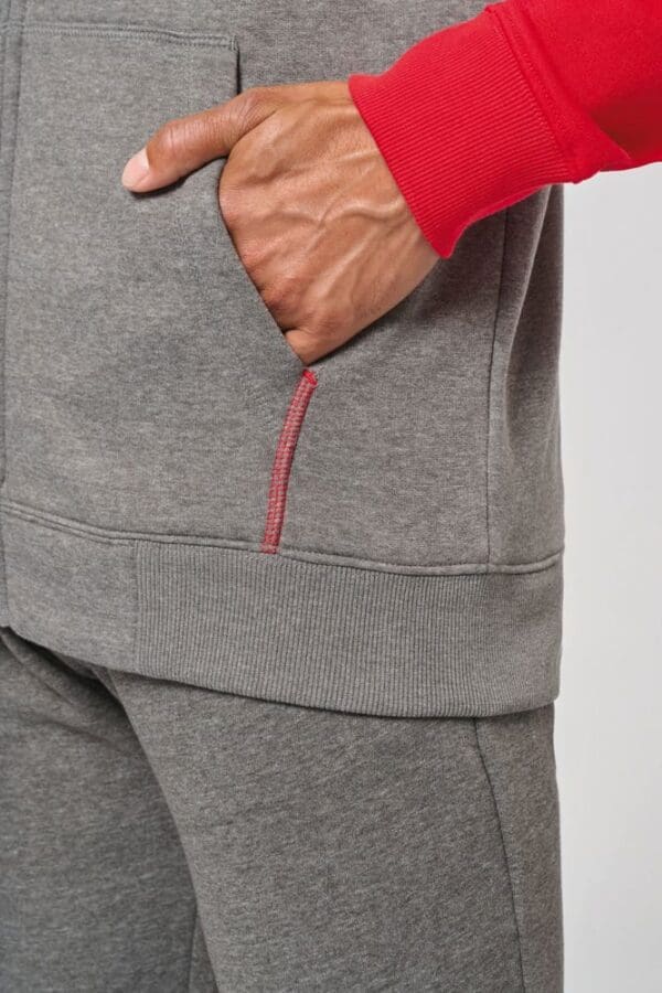 Zweifarbige Unisex-Fleecejacke mit Reißverschluss und Kapuze PA380