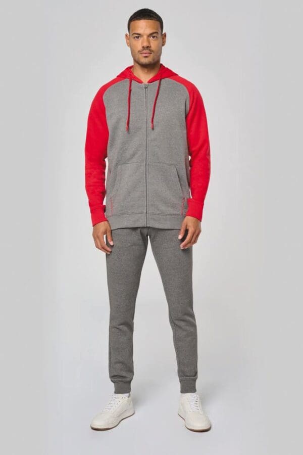 Zweifarbige Unisex-Fleecejacke mit Reißverschluss und Kapuze PA380