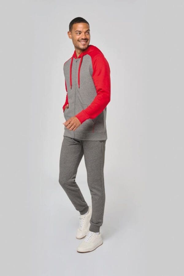Zweifarbige Unisex-Fleecejacke mit Reißverschluss und Kapuze PA380