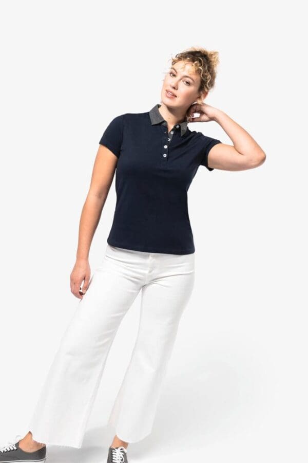 Zweifarbiges Jersey-Polohemd für Damen K261