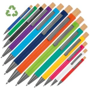 Kugelschreiber aus recyceltem Aluminium mit Bambusdrücker