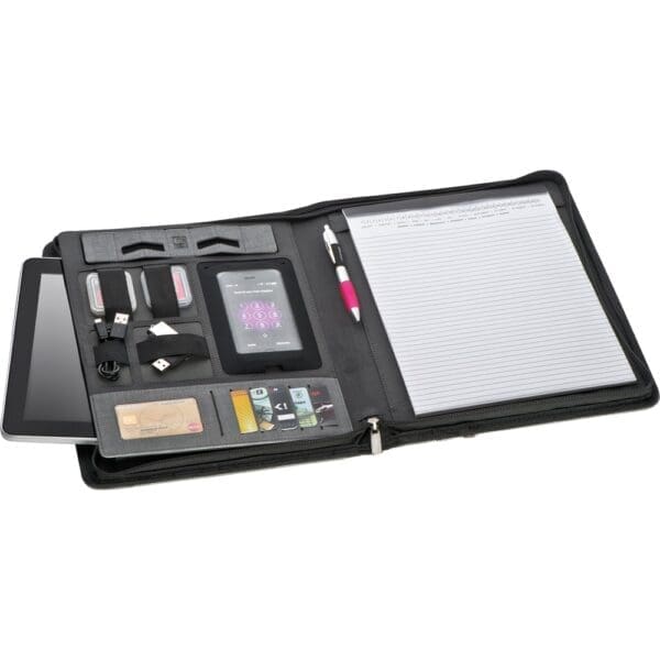 Schreibmappe A4 aus Kunstleder mit integrierter Powerbank