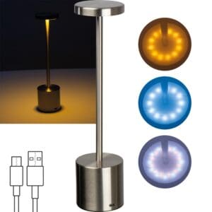 Tischlampe aus Edelstahl mit Akku