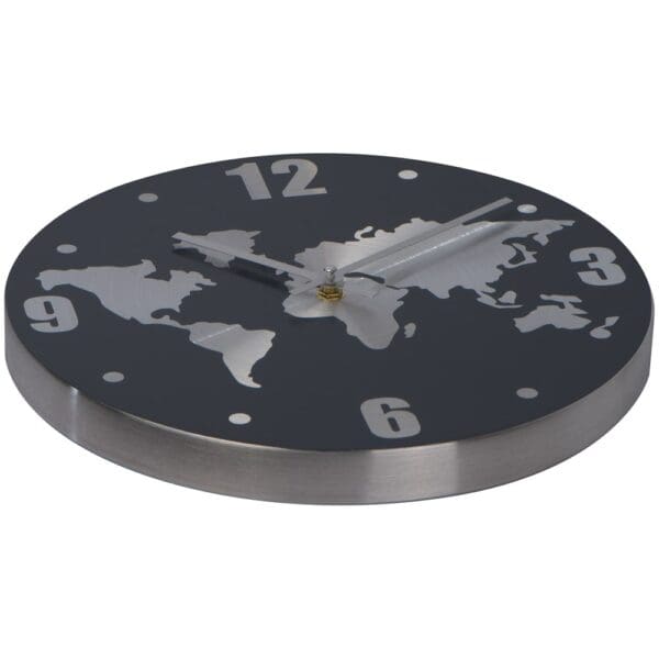 Wanduhr aus Aluminium mit Weltkarte