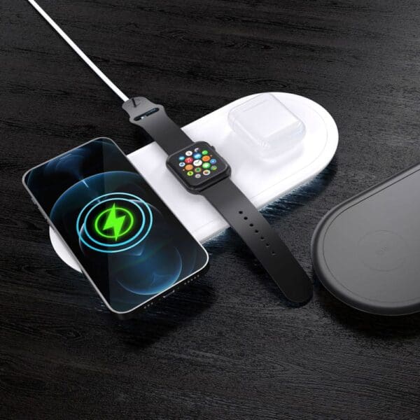 3-in-1 15W Drahtloses Ladegerät für Handys, Apple Watch und AirPods.