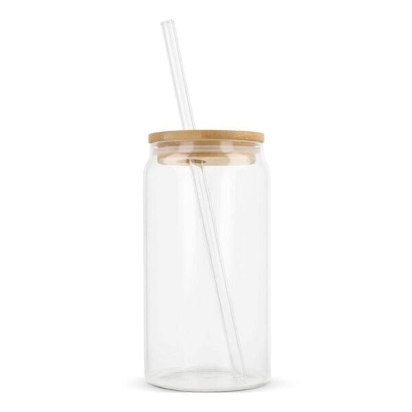 Glas mit Bambusdeckel & Strohhalm 450ml