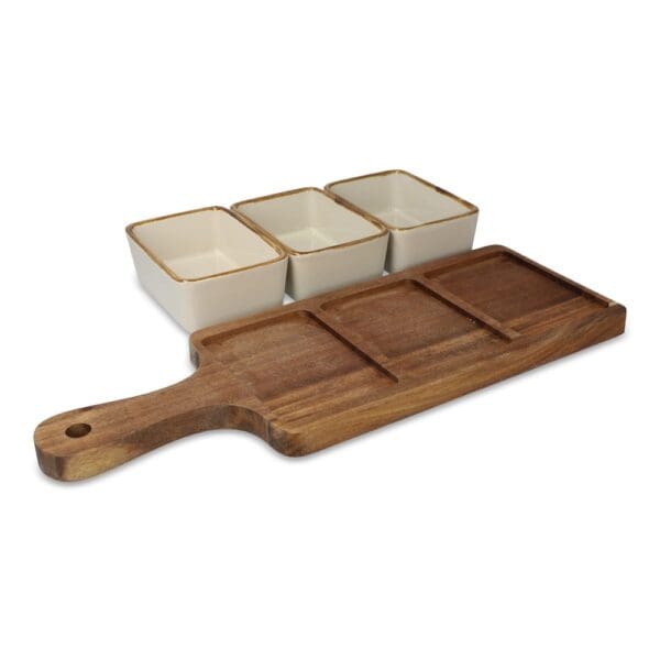 InSideOut Servierbrett aus Holz mit 3 Keramikschalen