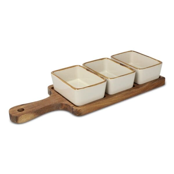 InSideOut Servierbrett aus Holz mit 3 Keramikschalen
