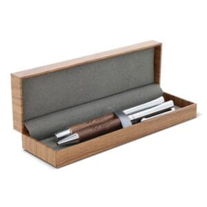 Kugelschreiber Set und Rollerball aus Metall Nussbaumholz in Geschenkbox