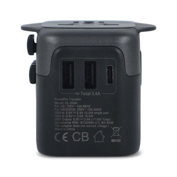 PowerPro Reiseadapter aus recyceltem Kunststoff