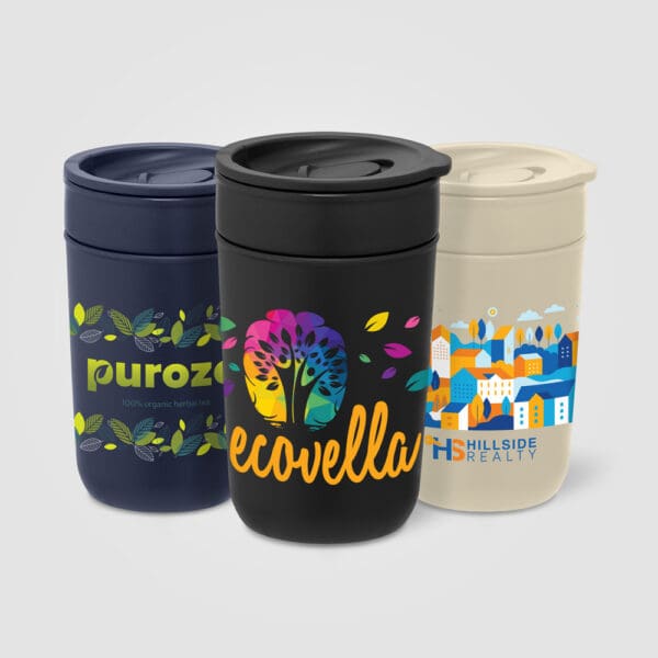 Keramikbecher Danube - 355 ml mit Außenwand & Deckel aus recyceltem Kunststoff