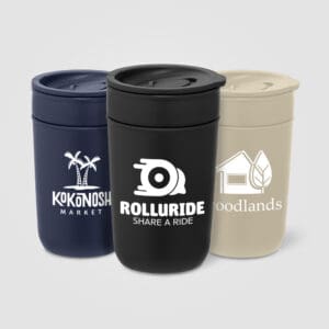 Keramikbecher Danube - 355 ml mit Außenwand & Deckel aus recyceltem Kunststoff