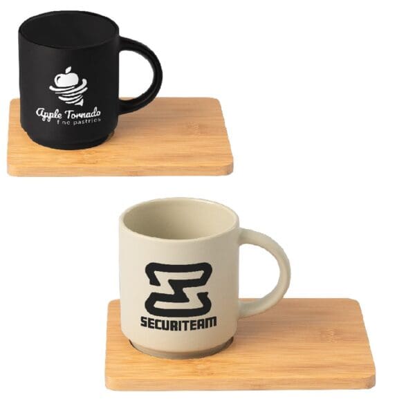Keramiktasse Café Duo - 325 ml & Bambusbrett-Set
