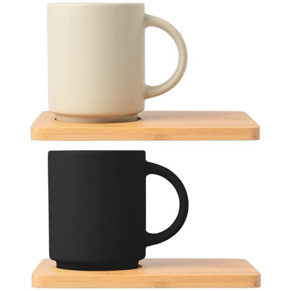 Keramiktasse Café Duo - 325 ml & Bambusbrett-Set