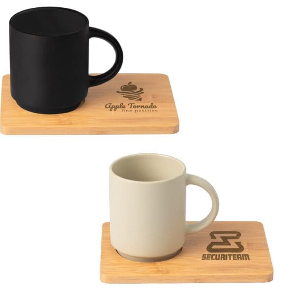 Keramiktasse Café Duo - 325 ml & Bambusbrett-Set