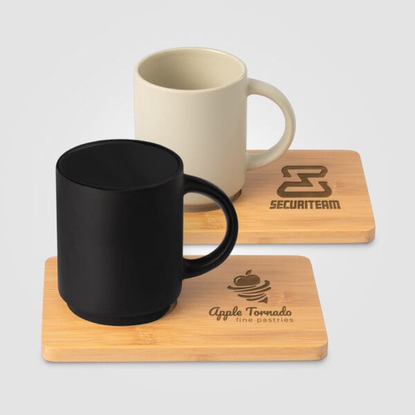 Keramiktasse Café Duo - 325 ml & Bambusbrett-Set